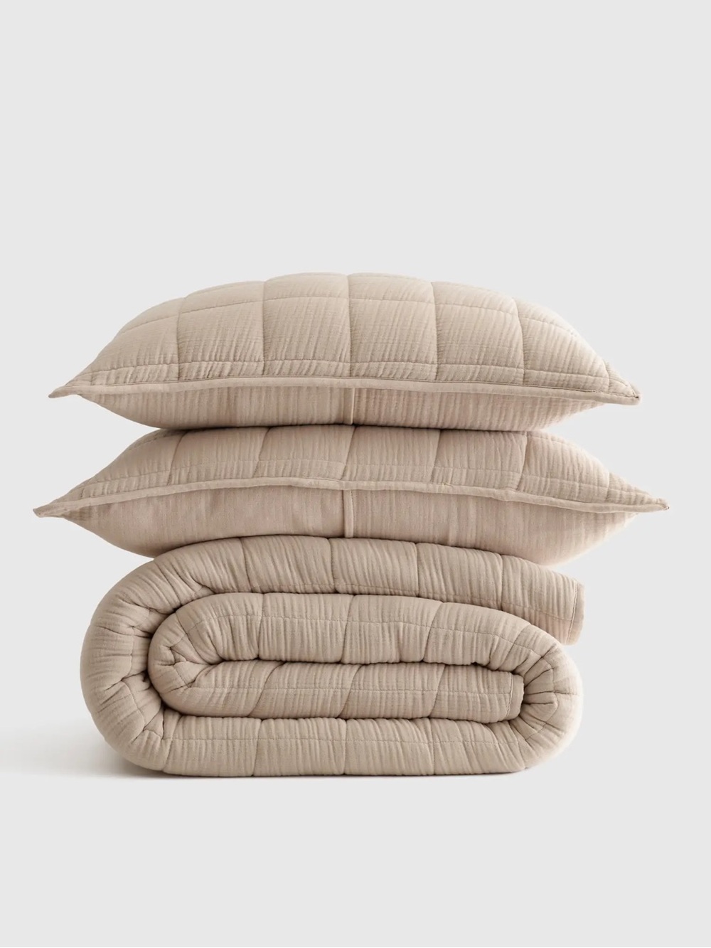 QUINCE Organic Cotton Gauze Box Quilt Set King/Cal King Dune 8129